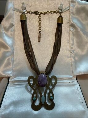 Jan Michaels San Francisco Artisan Statement Necklace Brass Mesh